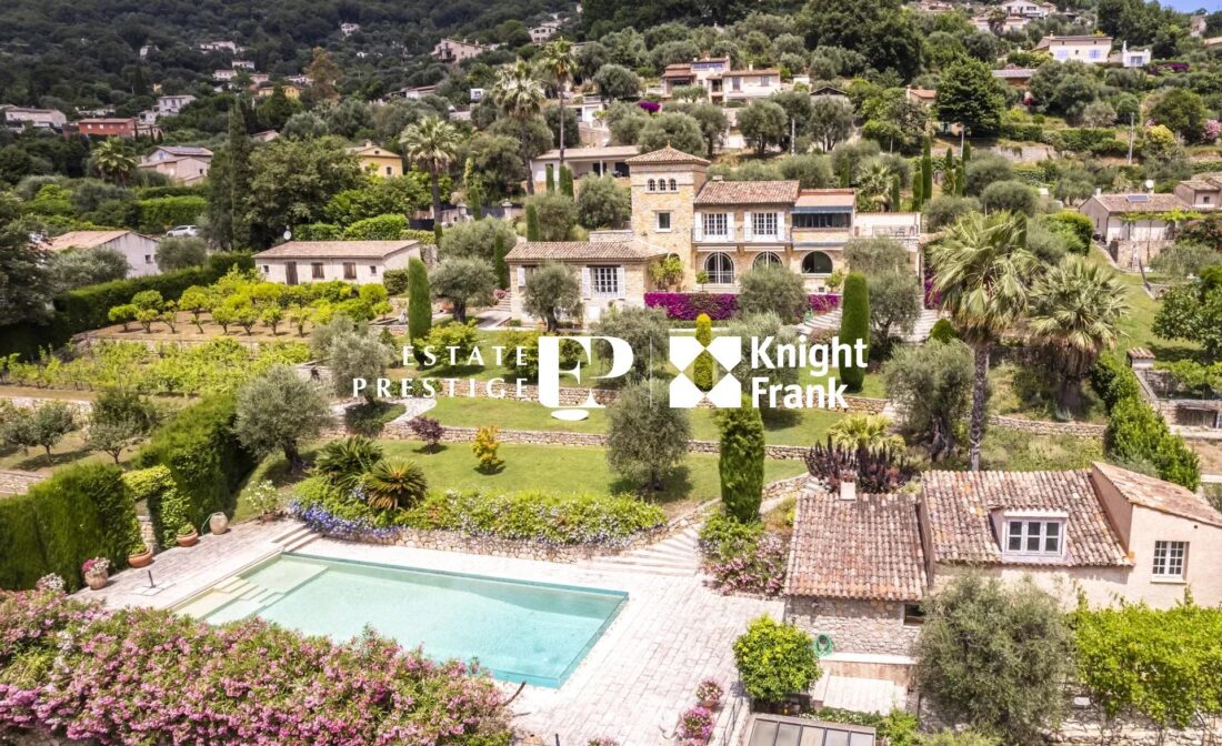 Le Bar-sur-Loup : An Exceptional Stone Estate with Panoramic Views, Pool, Tennis & Provençal Gardens
